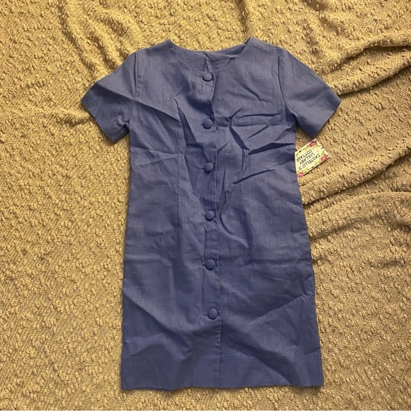 Vintage kids Lavender Blue shirt sleeve button down shirt dress periwinkle blue - Picture 2 of 13